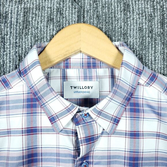 Twillory Mens XL Blue Plaid Untuckable Button Up Long Sleeve Shirt Tailored - Picture 1 of 16